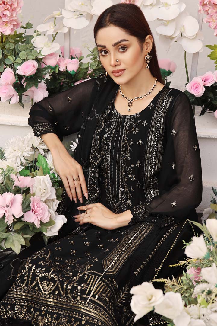 Dastan Embroidered Chiffon Set Design 01 – Black