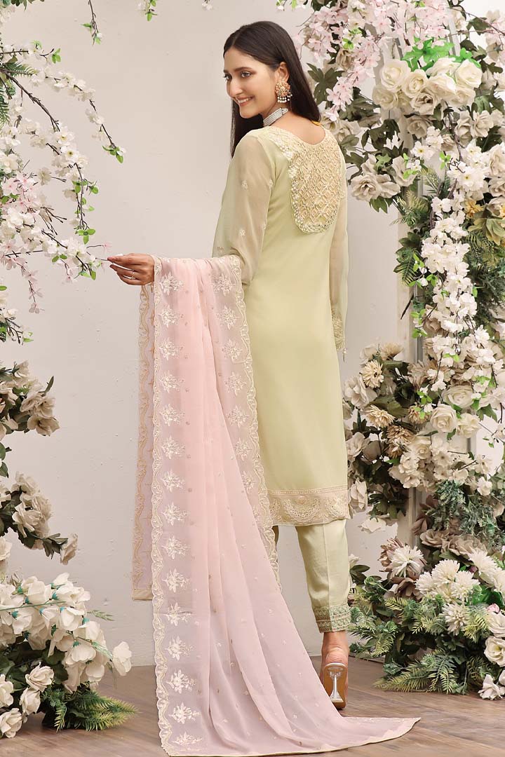 Dastan Embroidered Chiffon Set Design 04 – Lemon Pastel