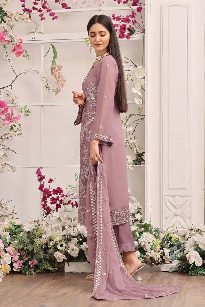 Dastan Embroidered Chiffon Set Design 02 – Mauve