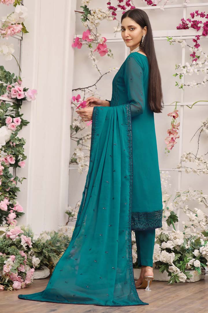 Dastan Embroidered Chiffon Set Design 03 – Teal Blue