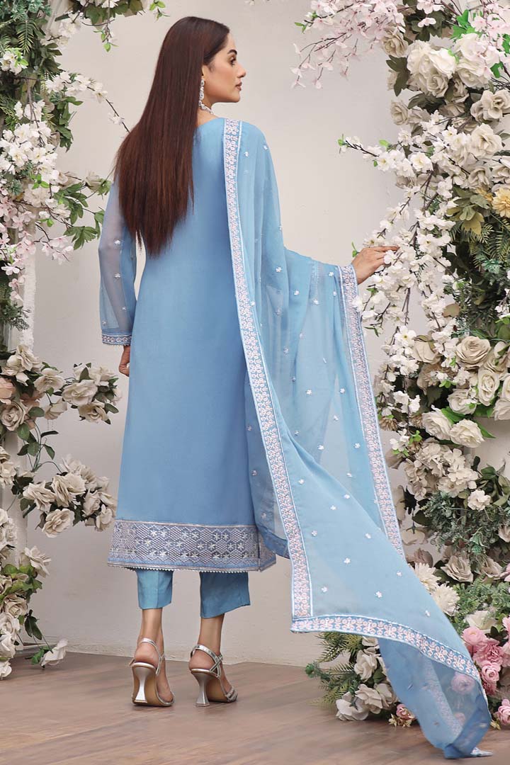 Dastan Embroidered Chiffon Set Design 05 – Sky Blue