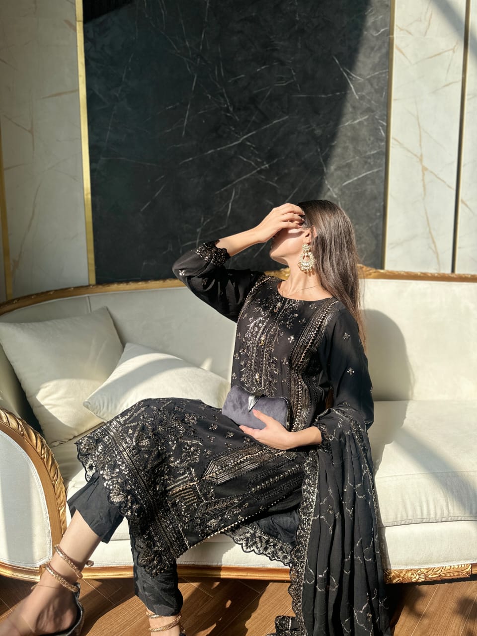 Dastan Wedding Formals Unstitched Design 01 – Black
